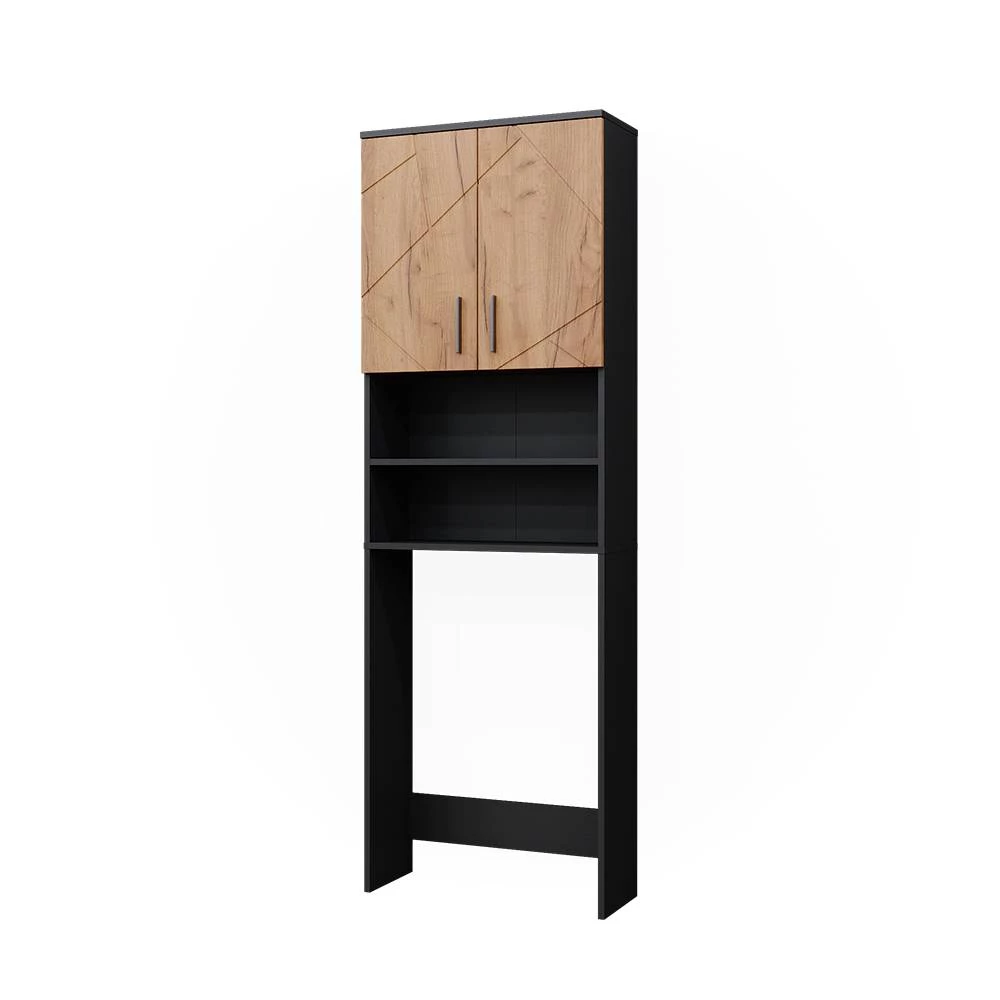 Waschmaschinenschrank in Goldkraft Eiche/Anthrazit auf weißem Hintergrund