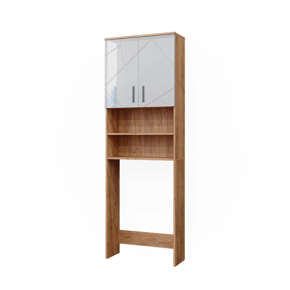 Mobiletto per lavatrice in Bianco lucido/oro power oak su sfondo bianco