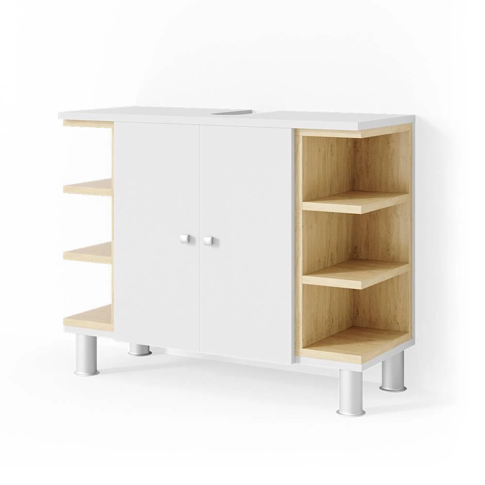 Meuble sous vasque simple en Blanc sur fond blanc