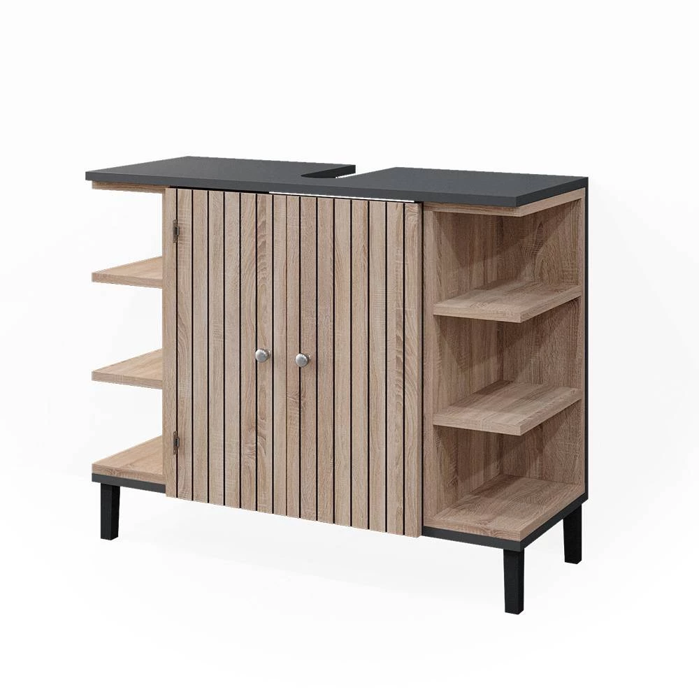 Waschbeckenunterschrank in Sonoma auf weißem Hintergrund