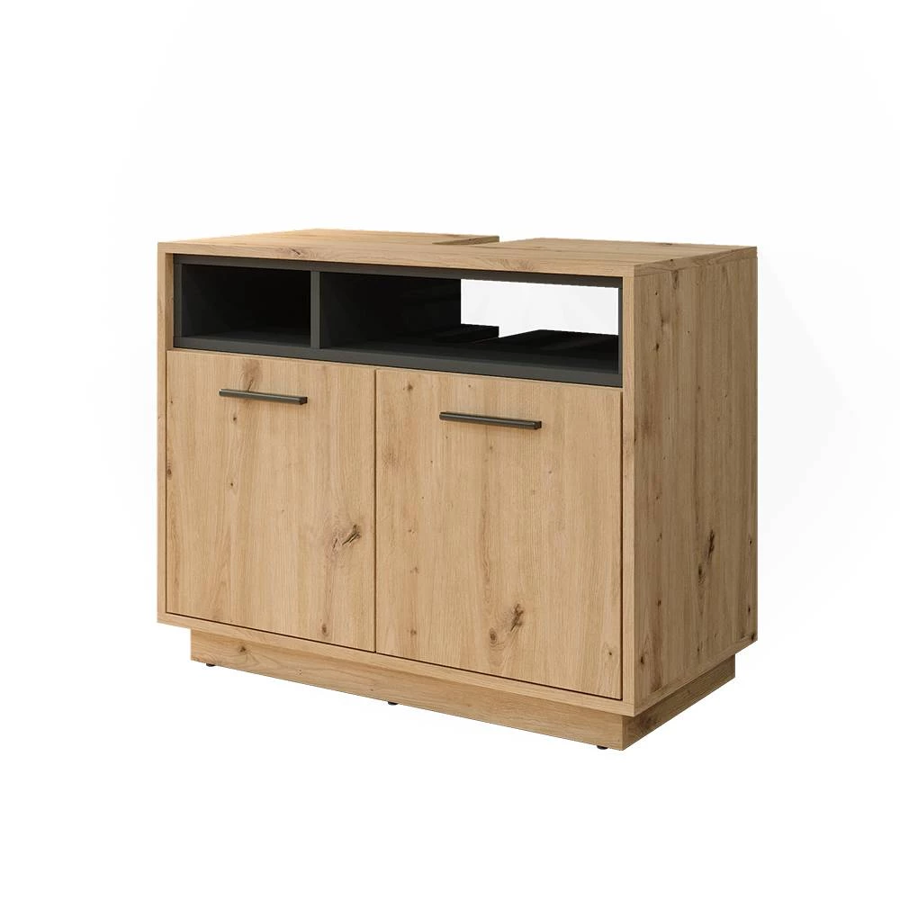 Meuble sous vasque simple en Chêne Artisan/Anthracite sur fond blanc