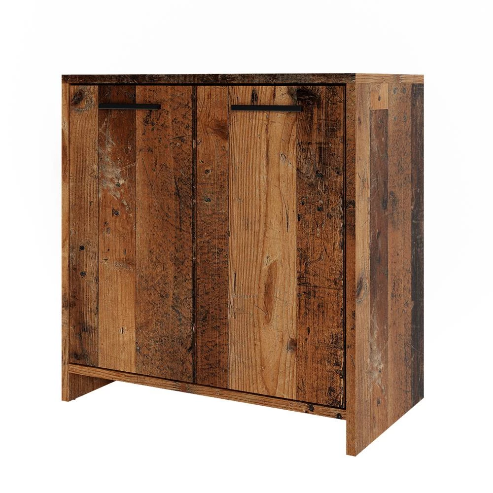 Wastafelonderkast in Eiken rustiek op een witte achtergrond