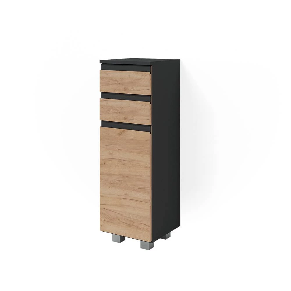 Halfhoge kast in Krachtige eik goud op een witte achtergrond