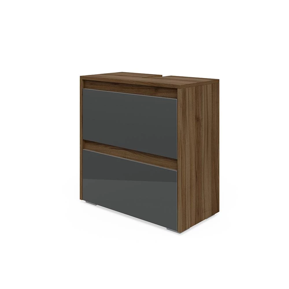 Waschbeckenunterschrank in Anthrazit Hochglanz auf weißem Hintergrund