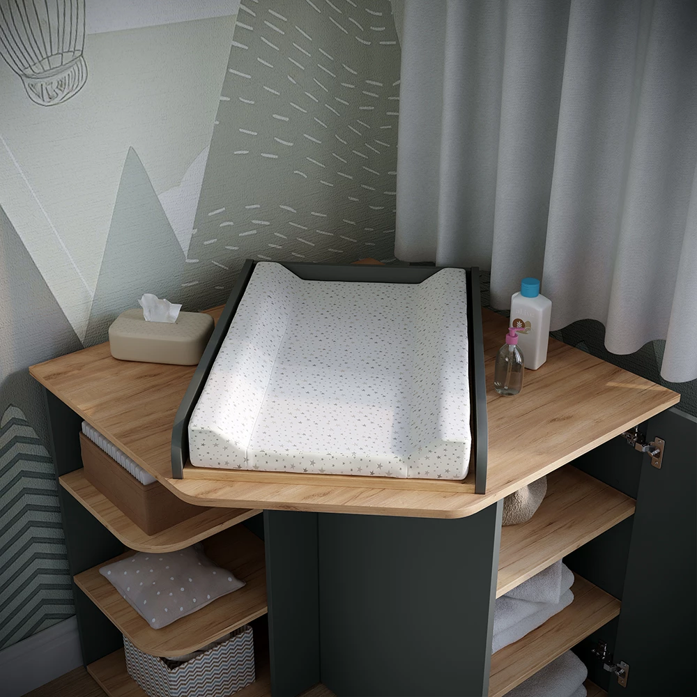 Gros plan de Commode à langer en Anthracite/Artisan, montrant la texture/les détails