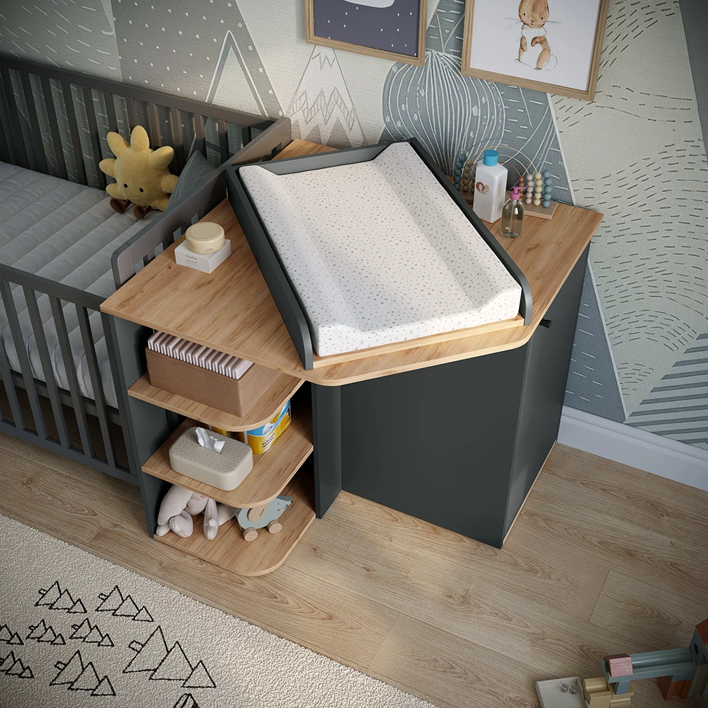 Commode à langer Kristian Anthracite/Artisan 85x77.3cm avec 3 compartiments fermés Vicco