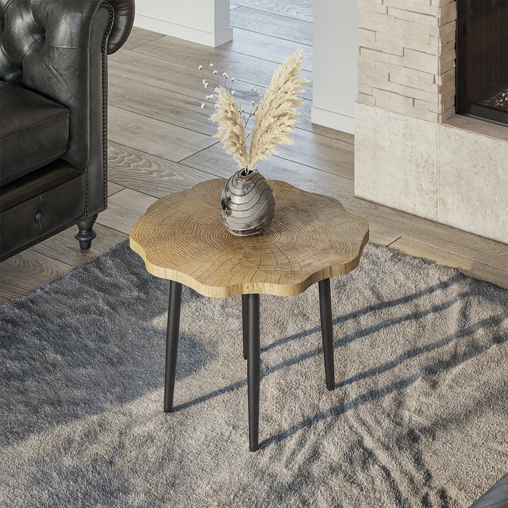 Couchtisch in Eiche, dargestellt im Ambiente mit Dekoration