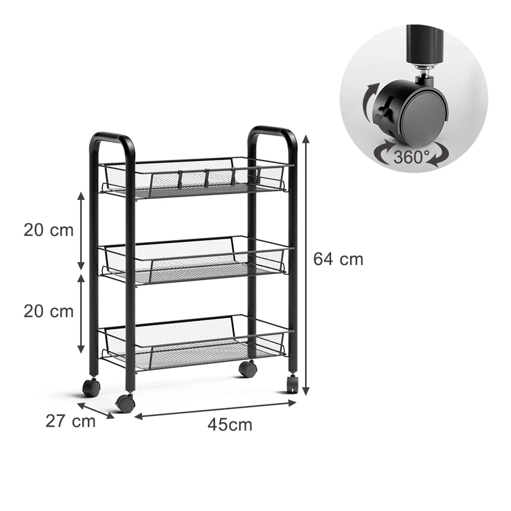 Conteneur à roulettes en Noir sur fond blanc avec dimensions visibles