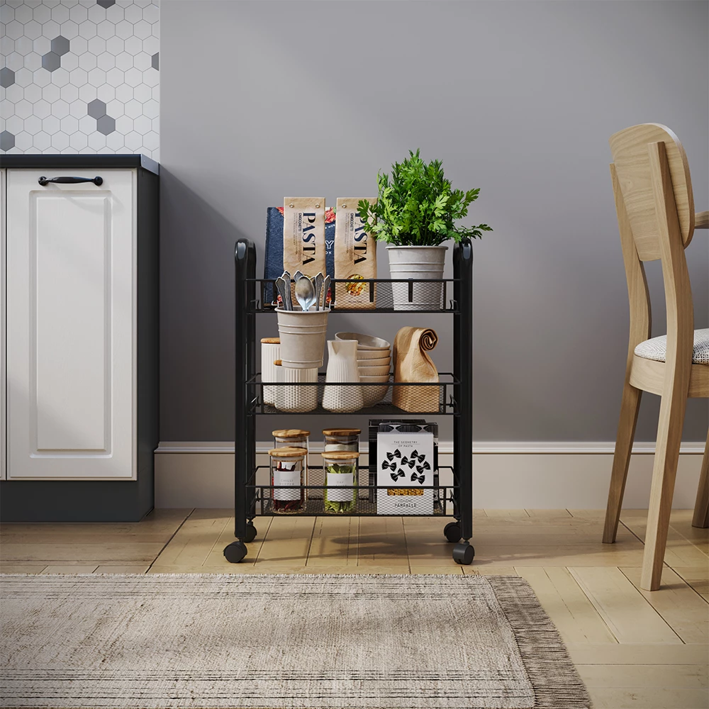 Rollcontainer in Schwarz auf weißem Hintergrund