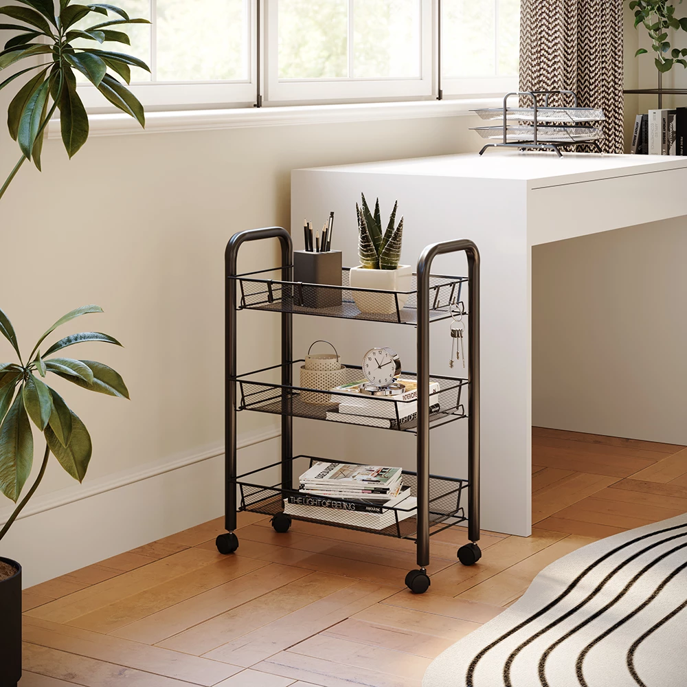 Conteneur à roulettes Tarro Noir 45x64cm avec 3 compartiments de rangement Vicco