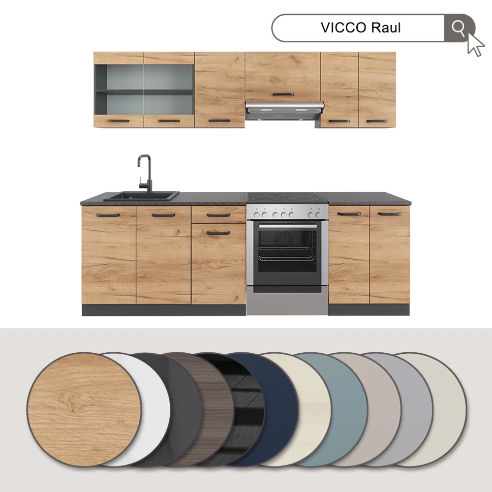 Ligne de cuisine R-Line Gris 240cm , PT Chêne Vicco
