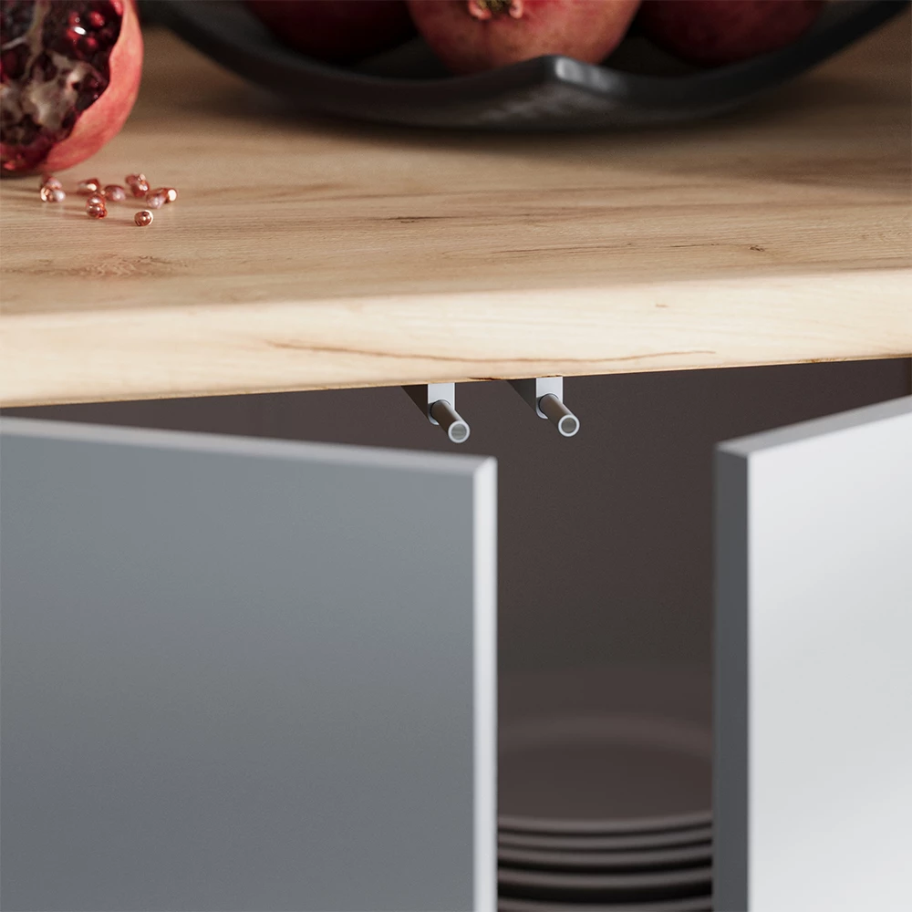 Gros plan de Ligne de cuisine en Gris, montrant le design et les détails de surface