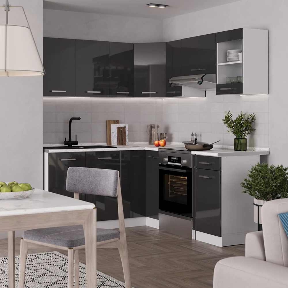 Cuisine en angle Cuisine intégrée Rick 190 cm anthracite chêne Vicco