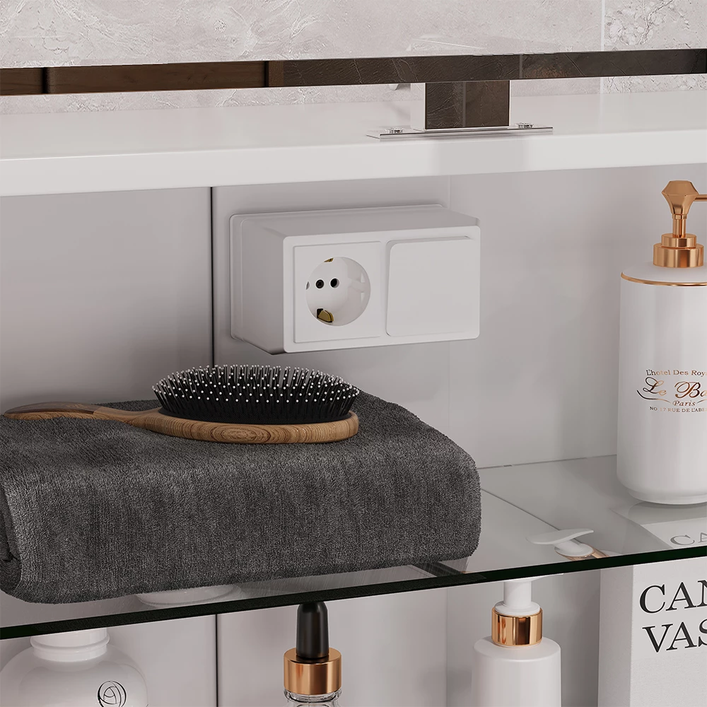 Close-up van Badkamerspiegelkast in Wit, met textuur/details