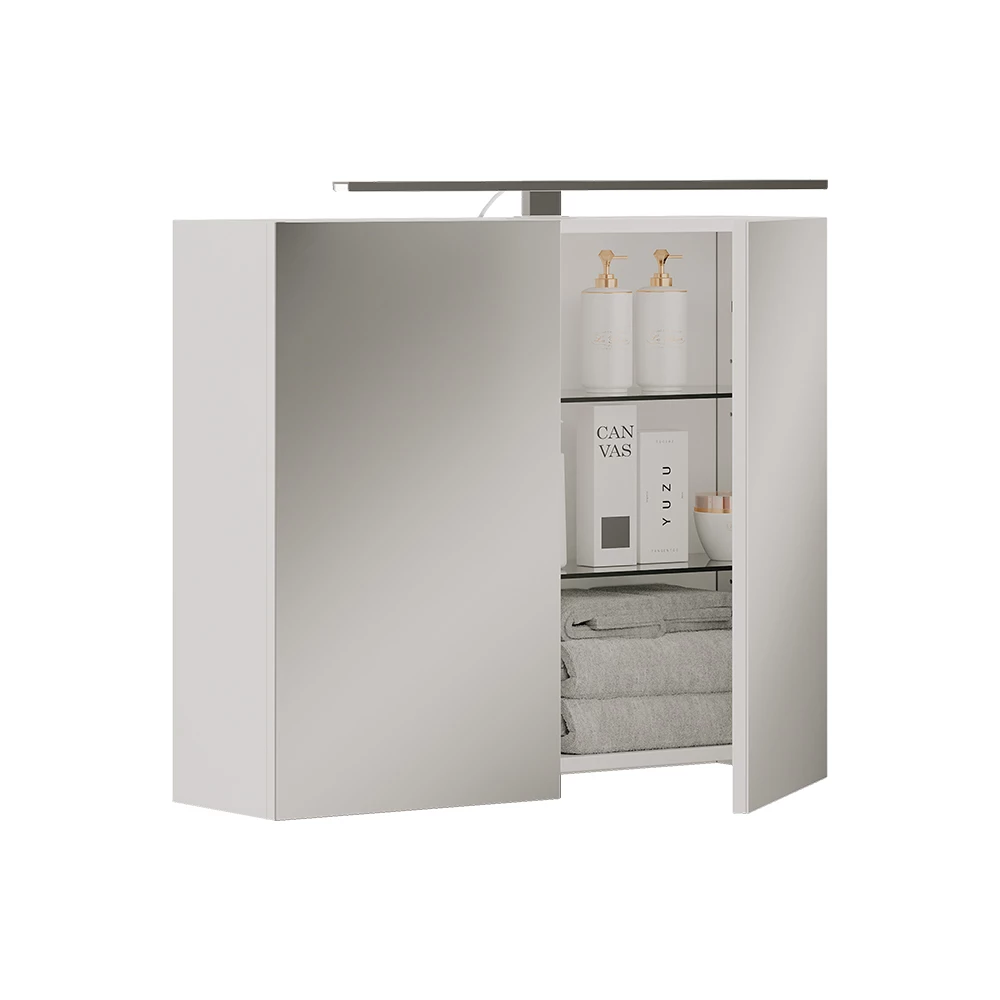 Badkamerspiegelkast in Wit op een witte achtergrond met decoratieve elementen