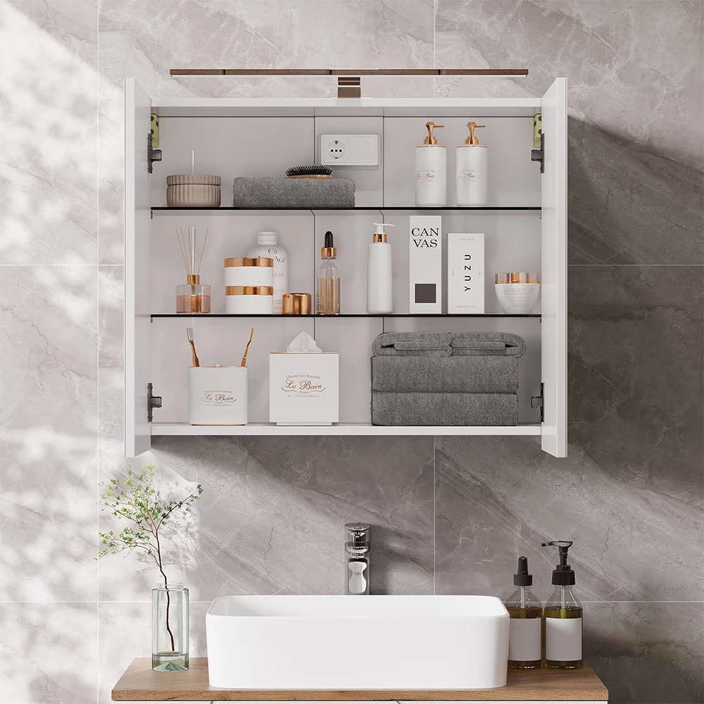 Badkamerspiegelkast Lavio Wit 70 x 60 cm met LED-verlichting Vicco