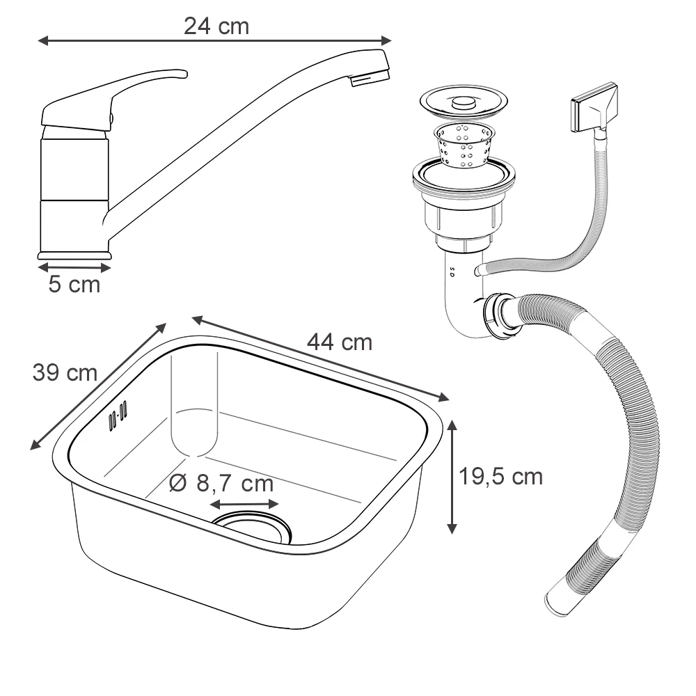 Spülbecken in Stahl auf weißem Hintergrund