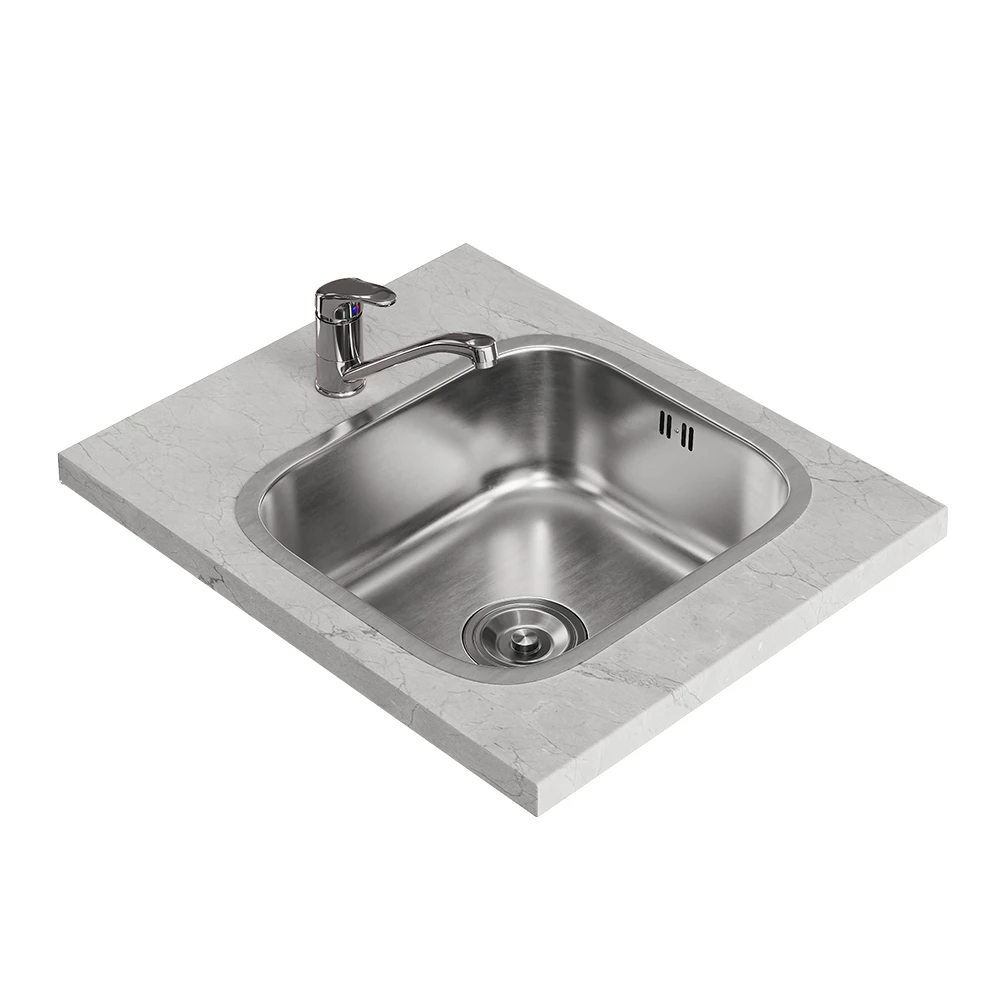 Spoelbak in Staal on white background with decorative elements
