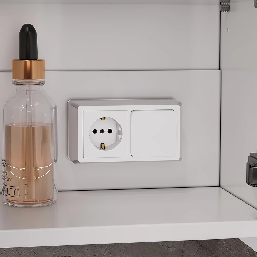 Primo piano di Specchio contenitore bagno in Bianco, mostrando texture/dettagli