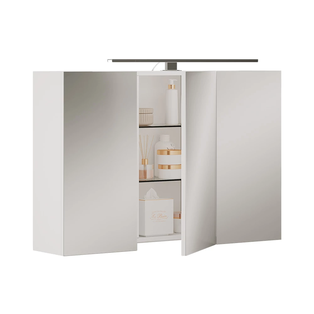 Specchio contenitore bagno in Bianco su sfondo bianco con elementi decorativi