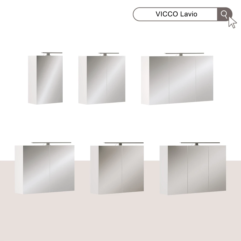 Specchio contenitore bagno Lavio Bianco 90 x 60 cm con illuminazione a LED Vicco