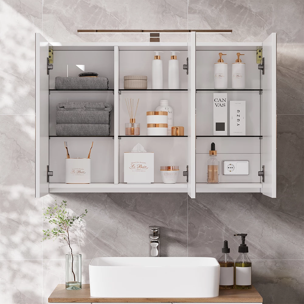 Specchio contenitore bagno Lavio Bianco 90 x 60 cm con illuminazione a LED Vicco