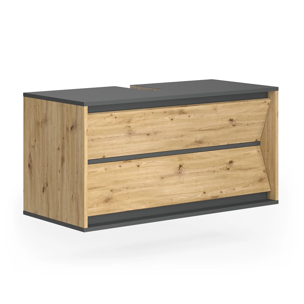 Wastafelonderkast in Antraciet/Artisan op een witte achtergrond