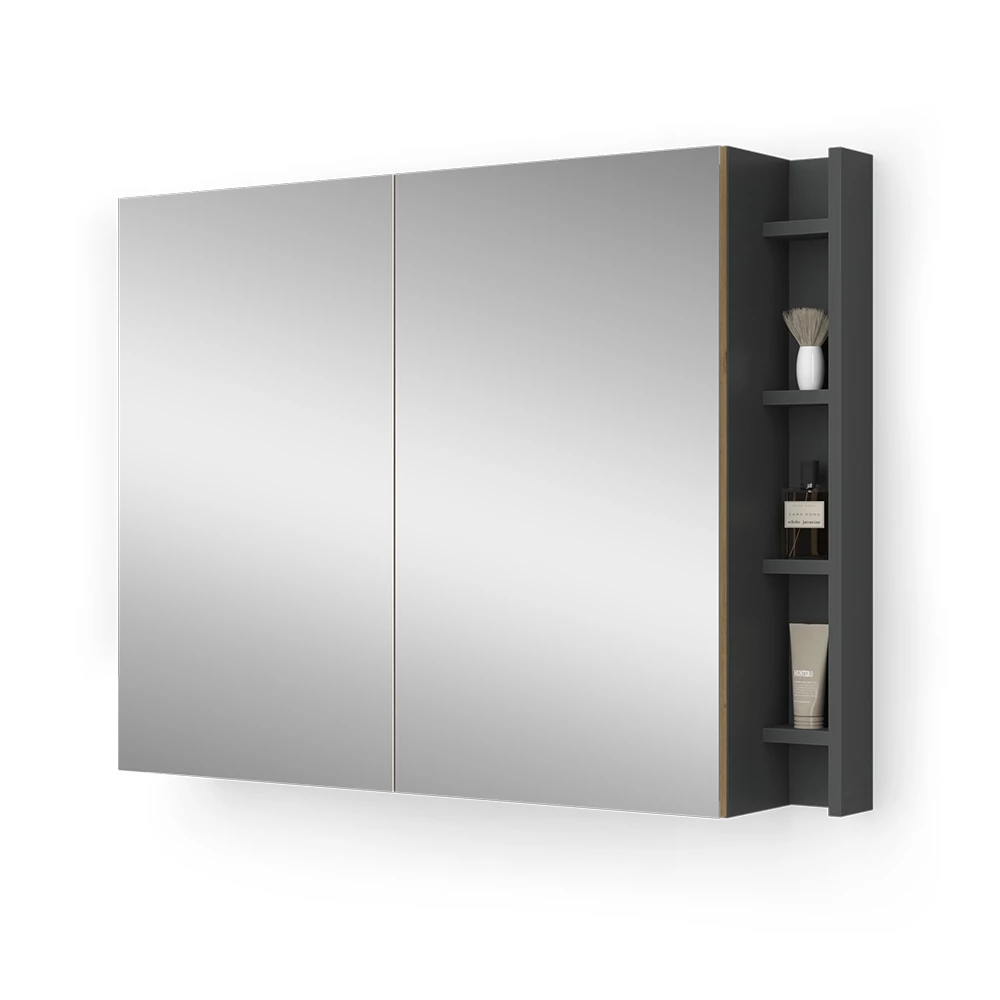 Armoire de toilette en Anthracite/Artisan sur fond blanc avec des éléments décoratifs