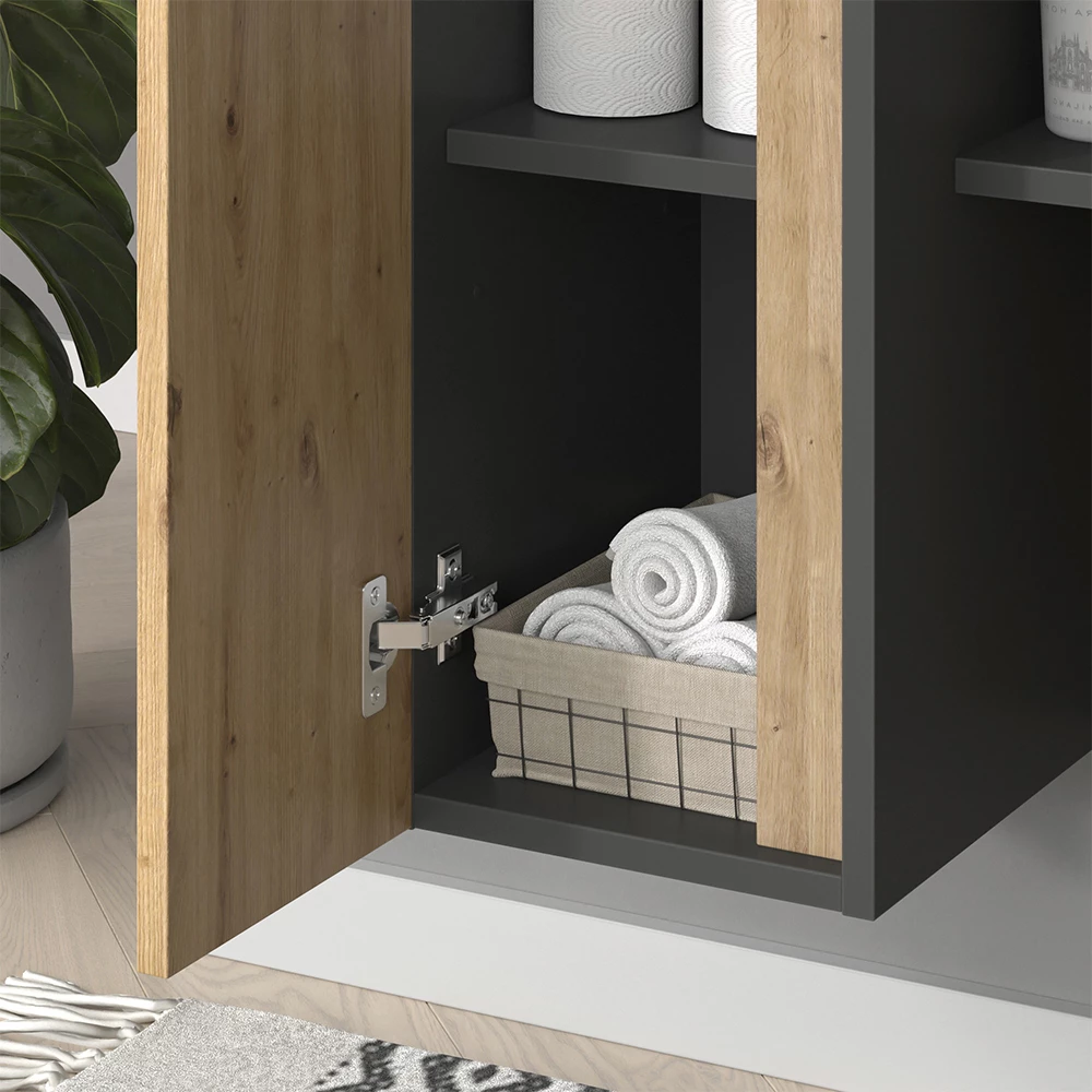 Close-up van Badkamerkast in Antraciet/Artisan, met textuur/details