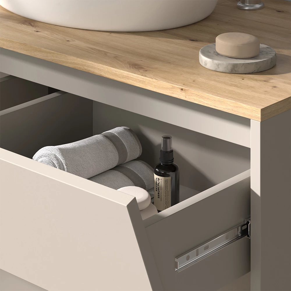 Primo piano di Mobile sottolavabo per bagno in Cachemire, mostrando texture/dettagli