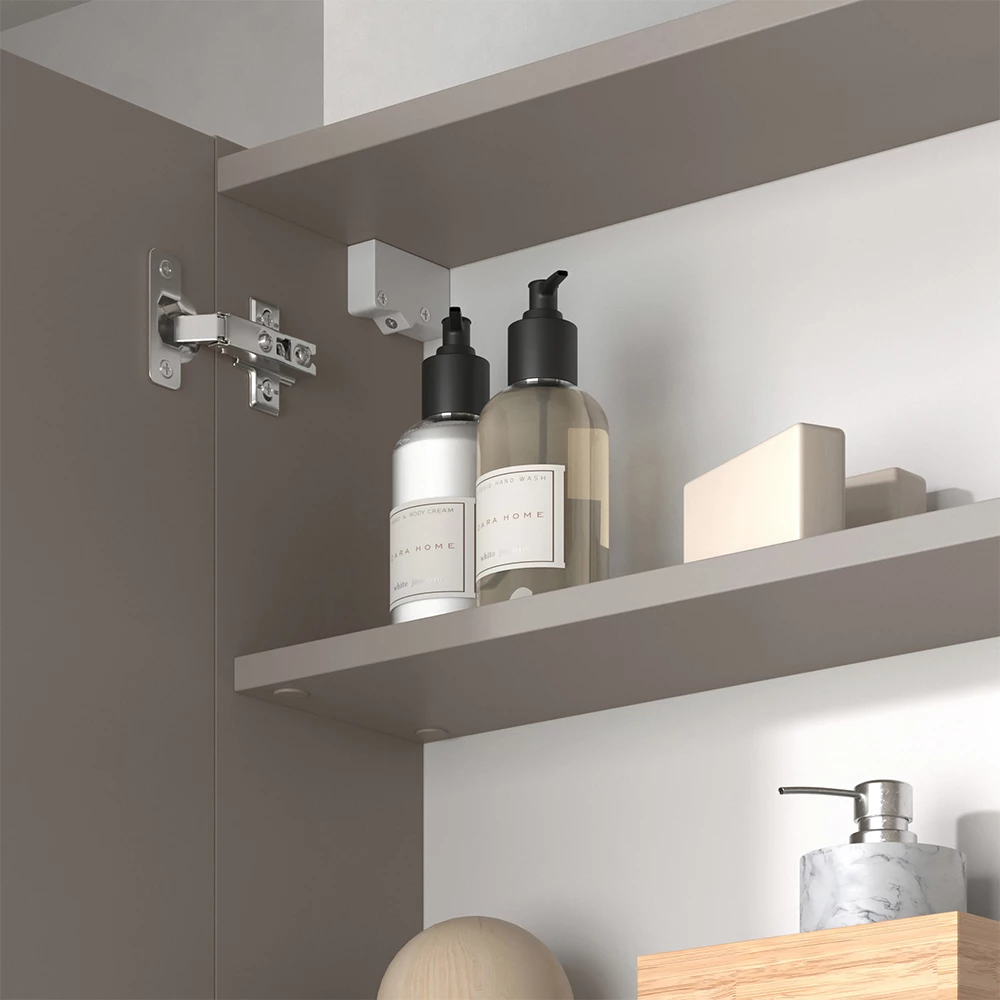 Close-up van Badkamerspiegelkast in Kasjmier, met textuur/details