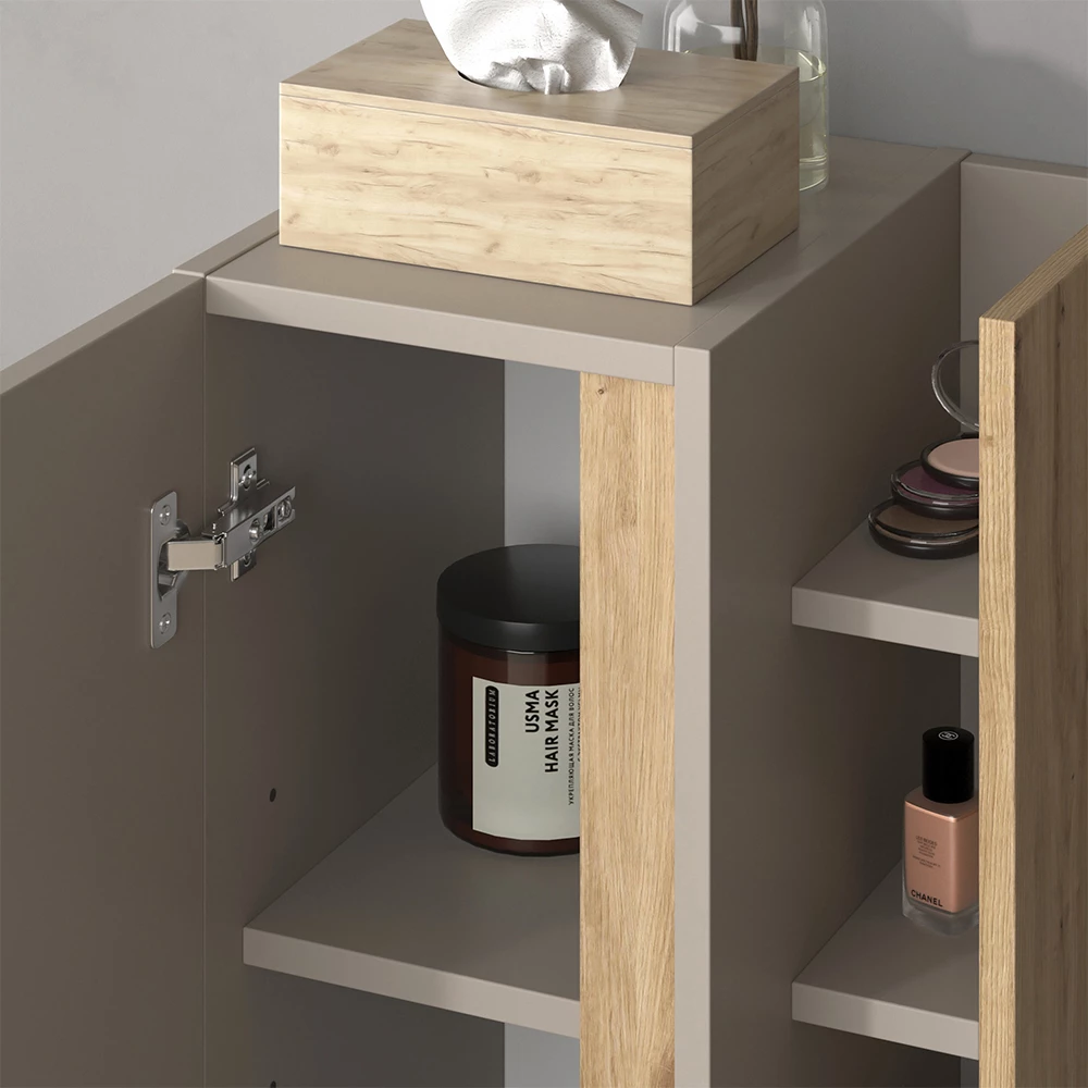 Close-up van Halfhoge kast in Kasjmier, met textuur/details