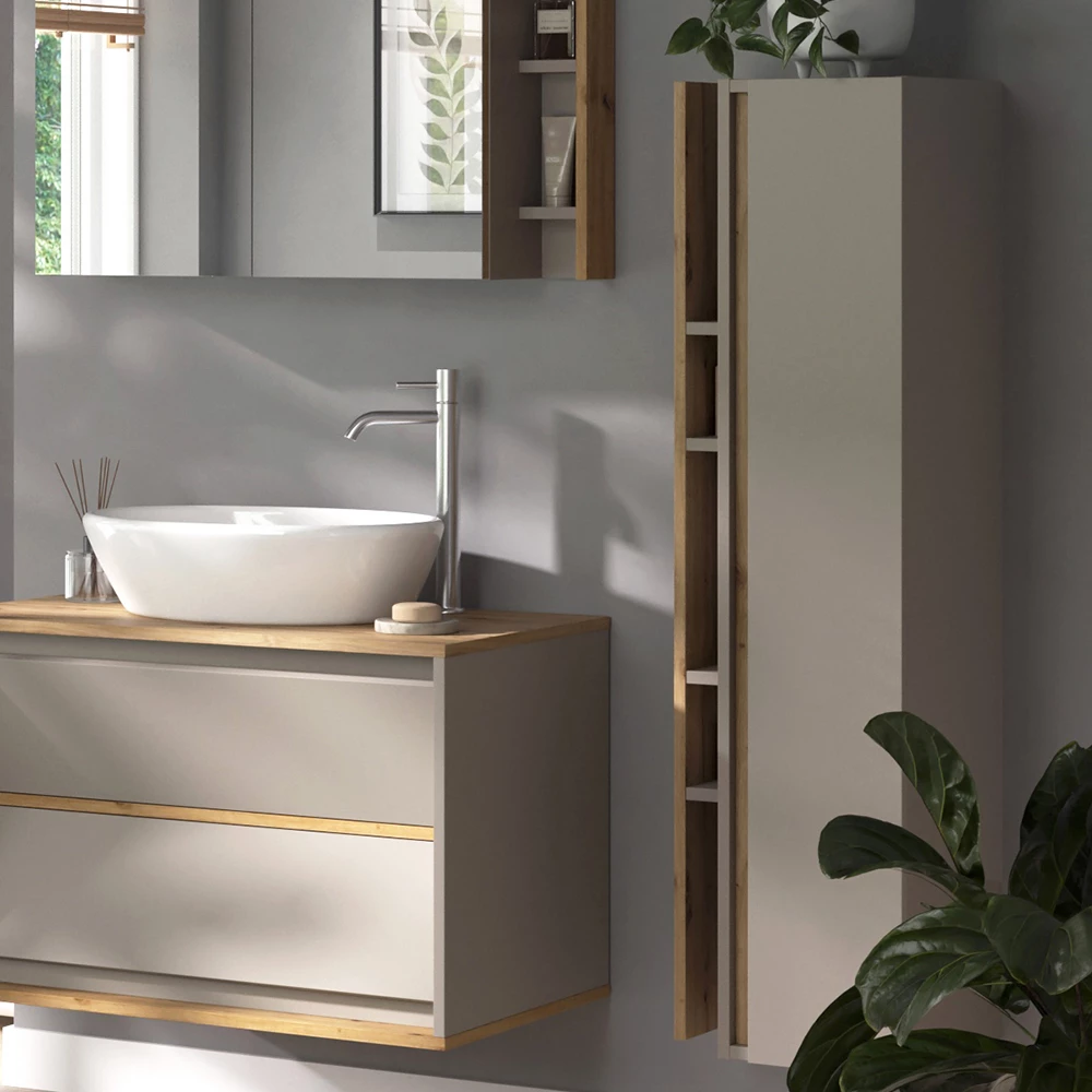 Primo piano di mobile bagno in Cachemire, mostrando design e dettagli della superficie
