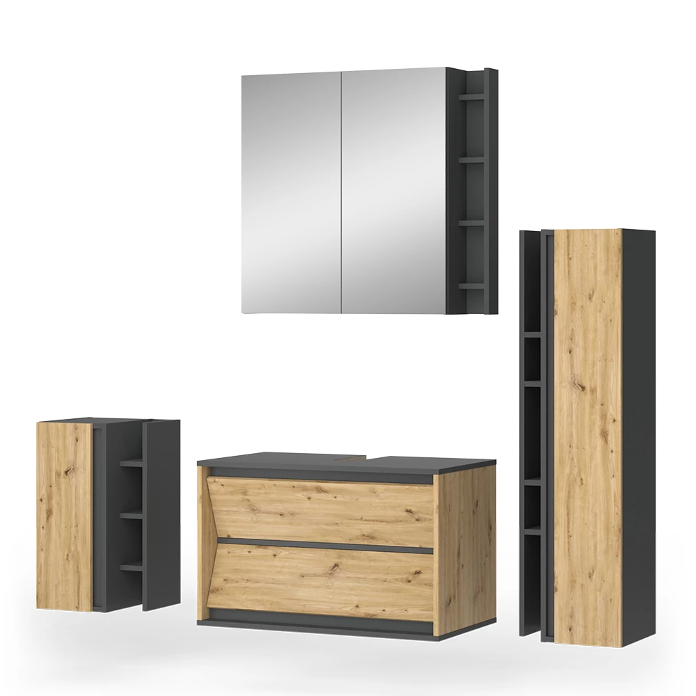 Badkamermeubelset in Antraciet/Artisan on white background