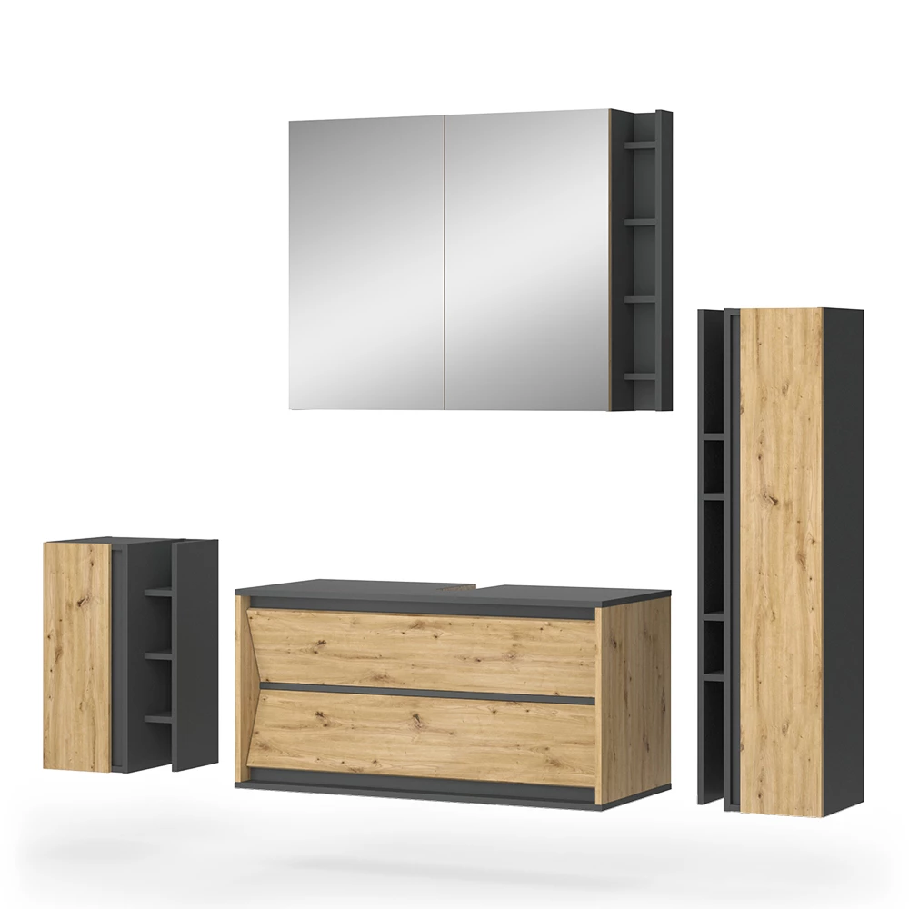 Badmöbel-Set in Anthrazit/Artisan auf weißem Hintergrund