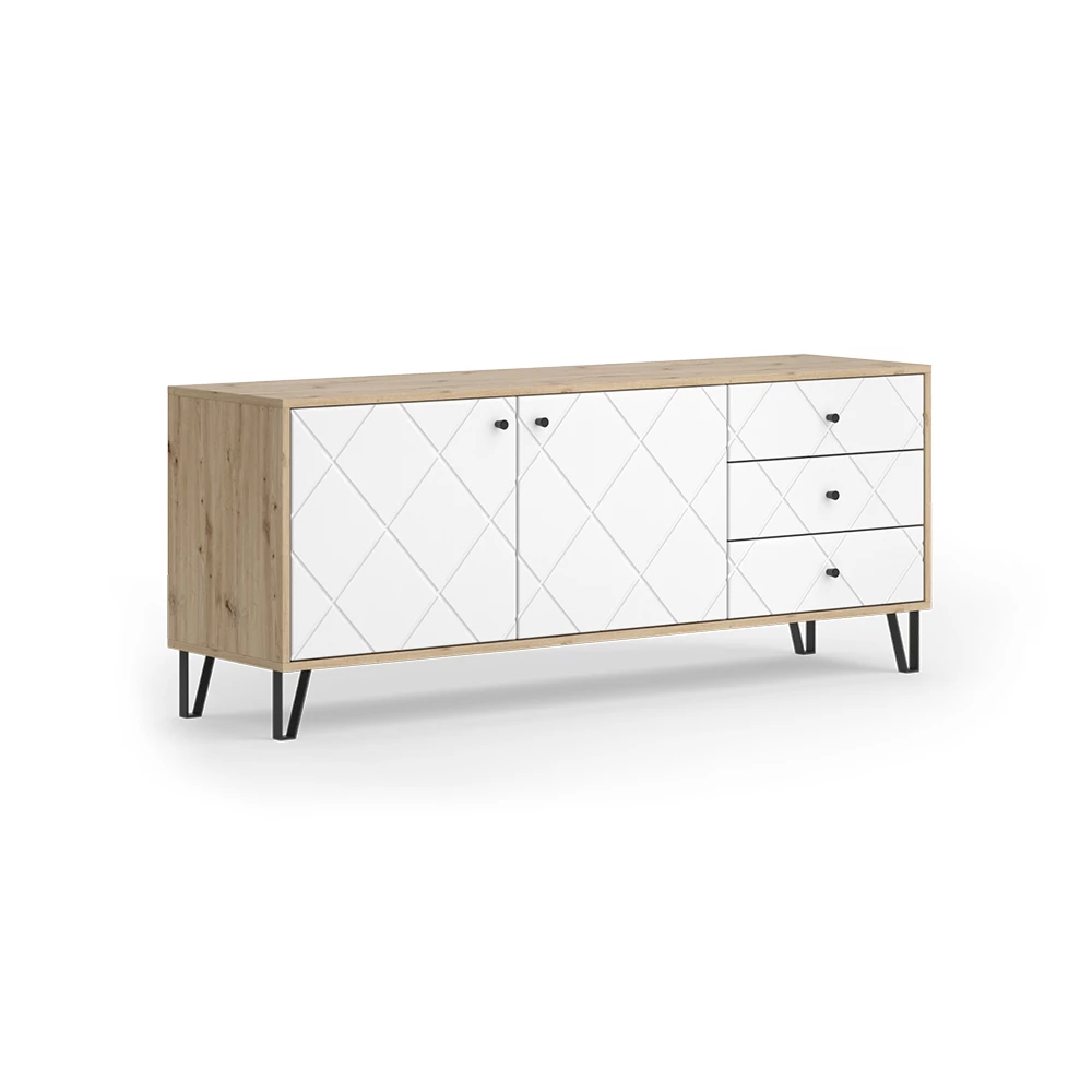 Lowboard Kézműves tölgy színben fehér háttéren