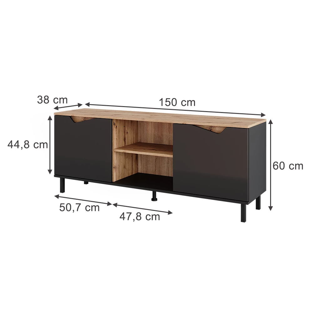 Lowboard in Anthrazit/Artisan auf weißem Hintergrund
