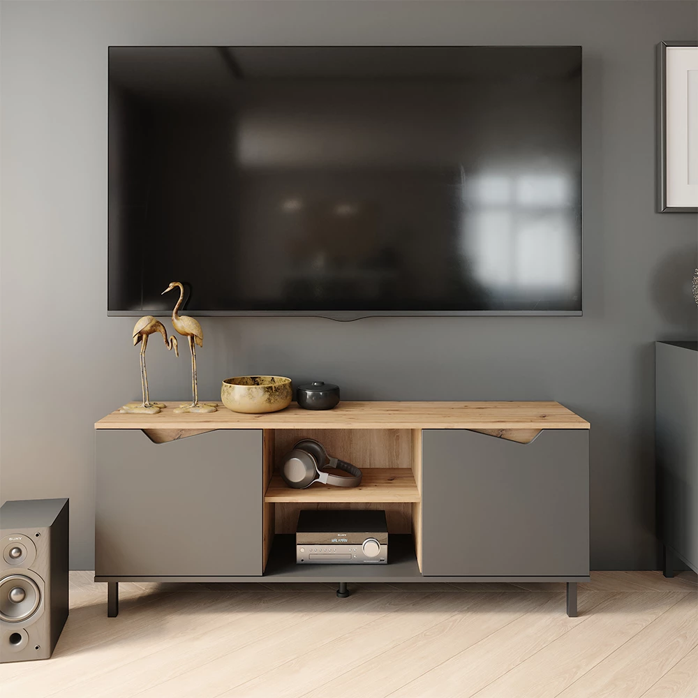 Lowboard in Anthrazit/Artisan auf weißem Hintergrund