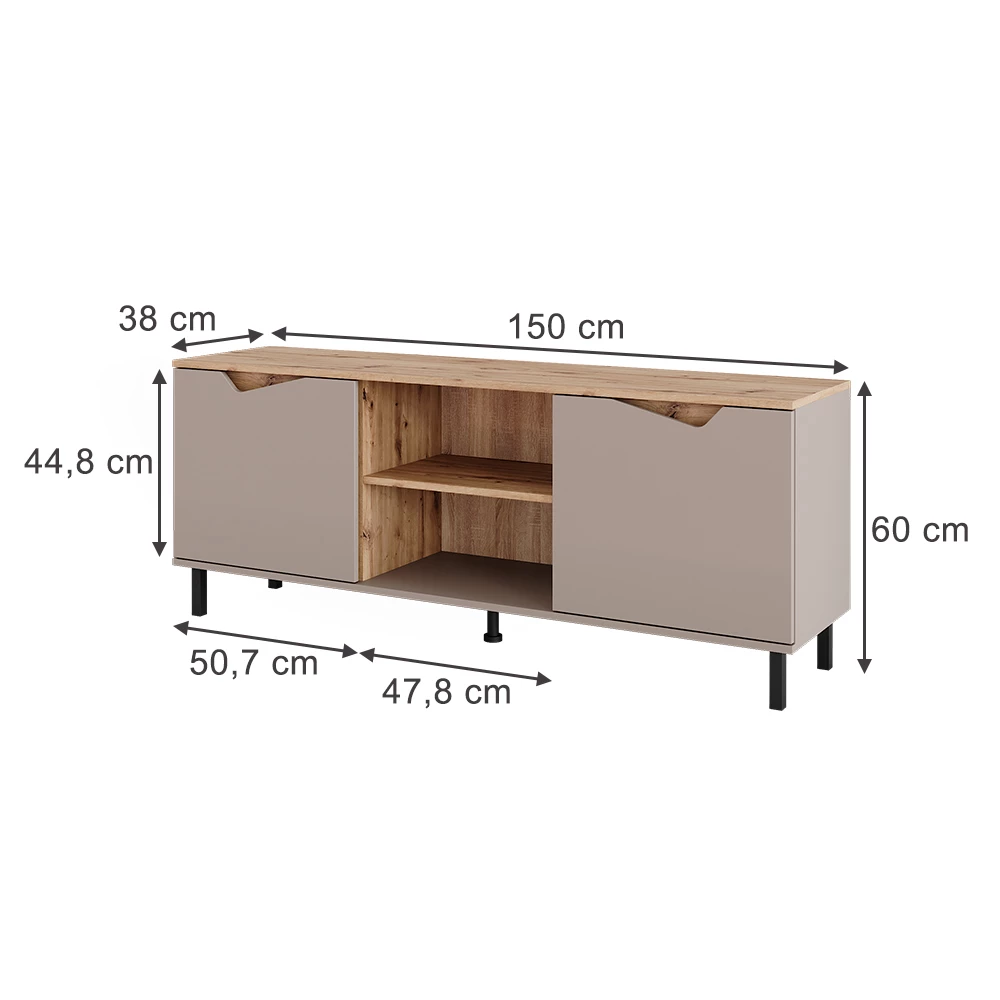 Lowboard in Greige/Artisan Oak on white background