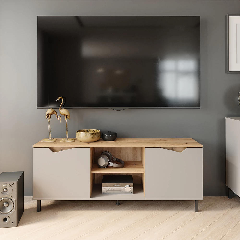 Lowboard Marelle Greige/Artisan 150 x 60 cm mit 2 Türen Vicco | Greige/Artisan-Eiche | Lowboard