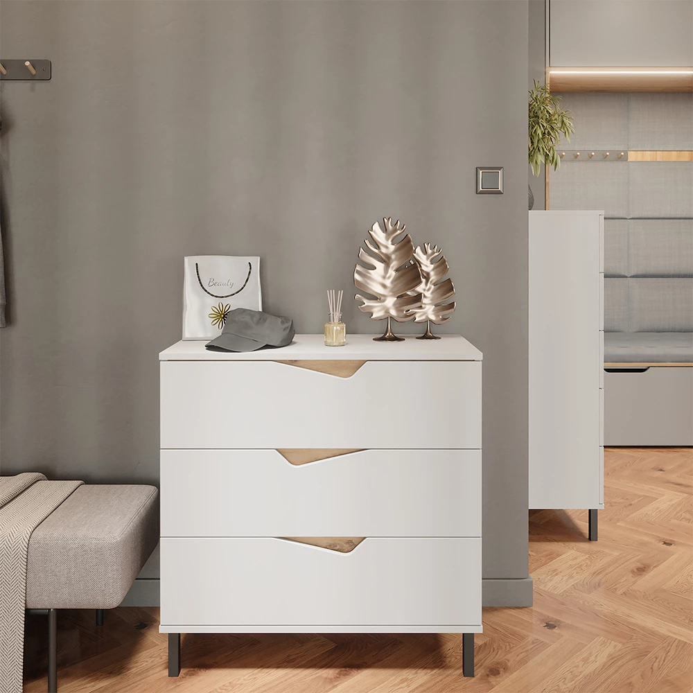 Kommode in Weiß/Artisan auf weißem Hintergrund
