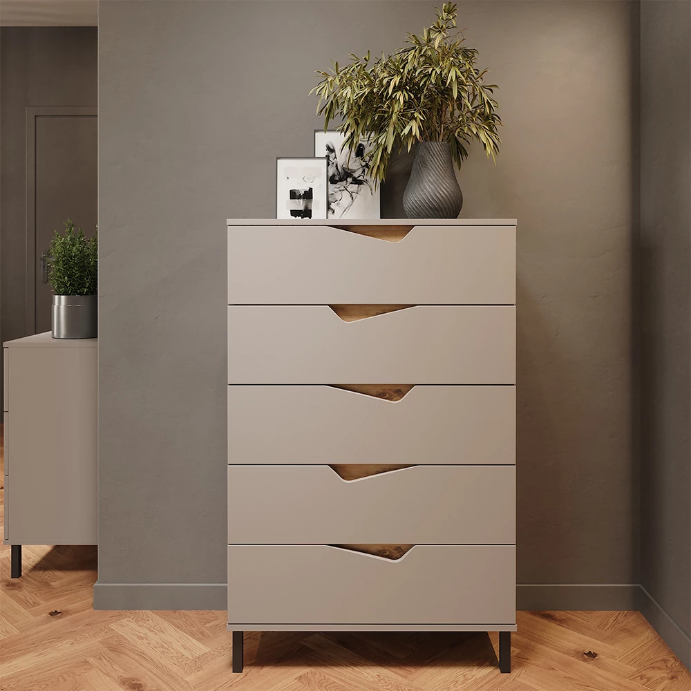 Kommode Marelle Greige/Artisan 76 x 120 cm mit 5 Schubladen Vicco | Greige/Artisan-Eiche | Kommode mit 5 Schubladen