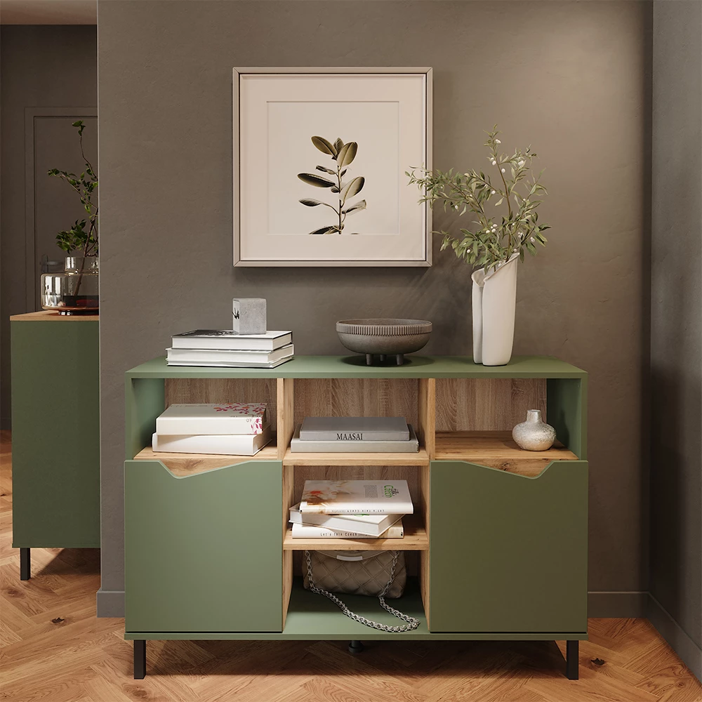 Kommode in Grün/Artisan auf weißem Hintergrund