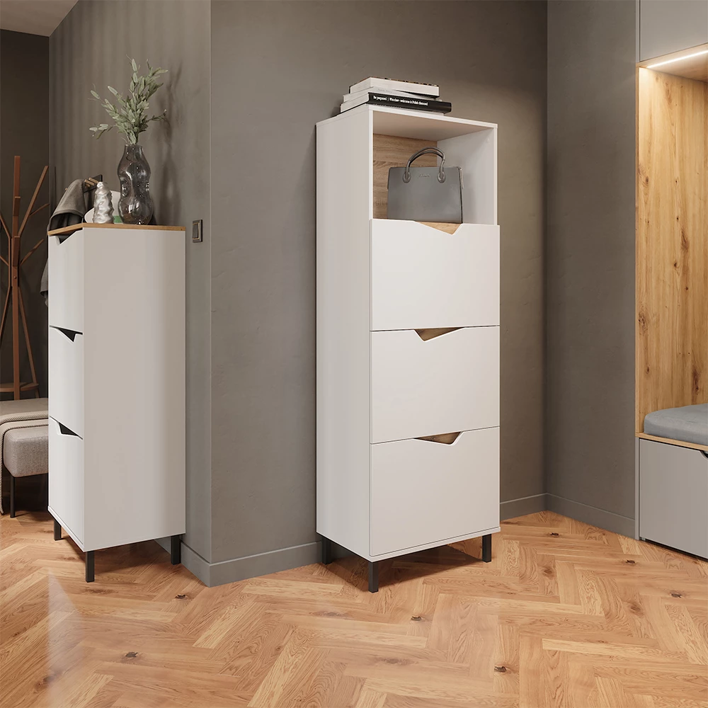 Skotipper Marelle Hvid/Artisan 60 x 129.5 cm med 3 rum Vicco