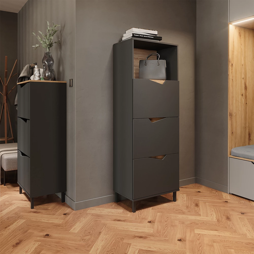 Skotipper Marelle Antracit/Artisan 60 x 129.5 cm med 3 rum Vicco