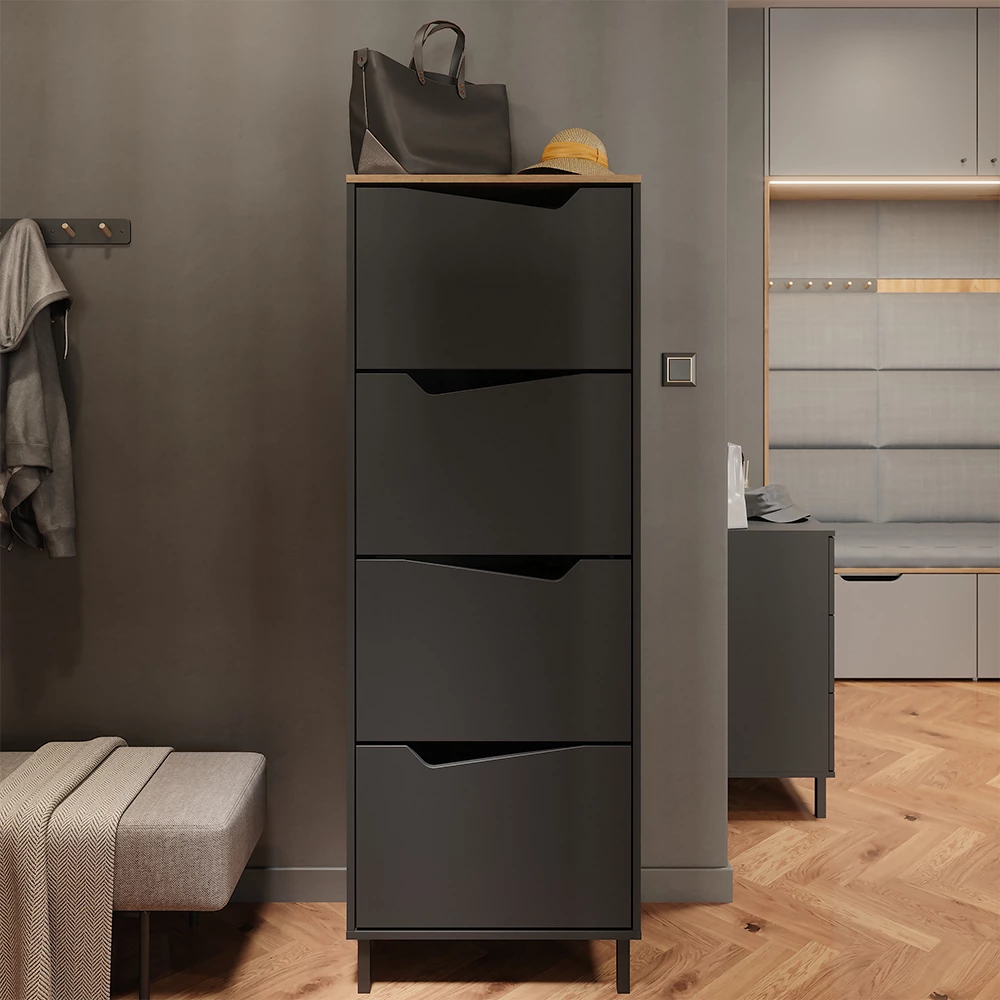 Schoenklaprek in Antraciet/Artisan shown in ambient setting with decoration