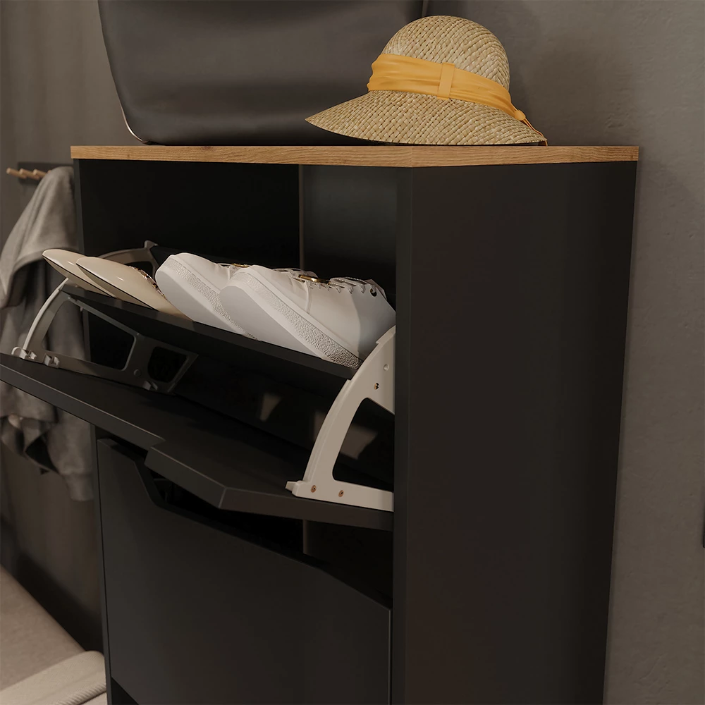 Close-up of Schoenklaprek in Antraciet/Artisan, showing texture/details