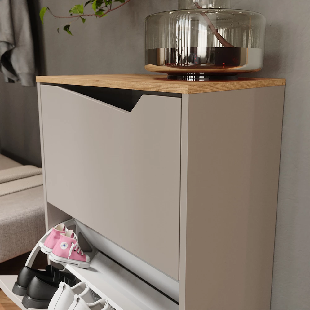 Nærbillede af Skotipper i farven Greige/Artisan eg, der viser struktur/detaljer