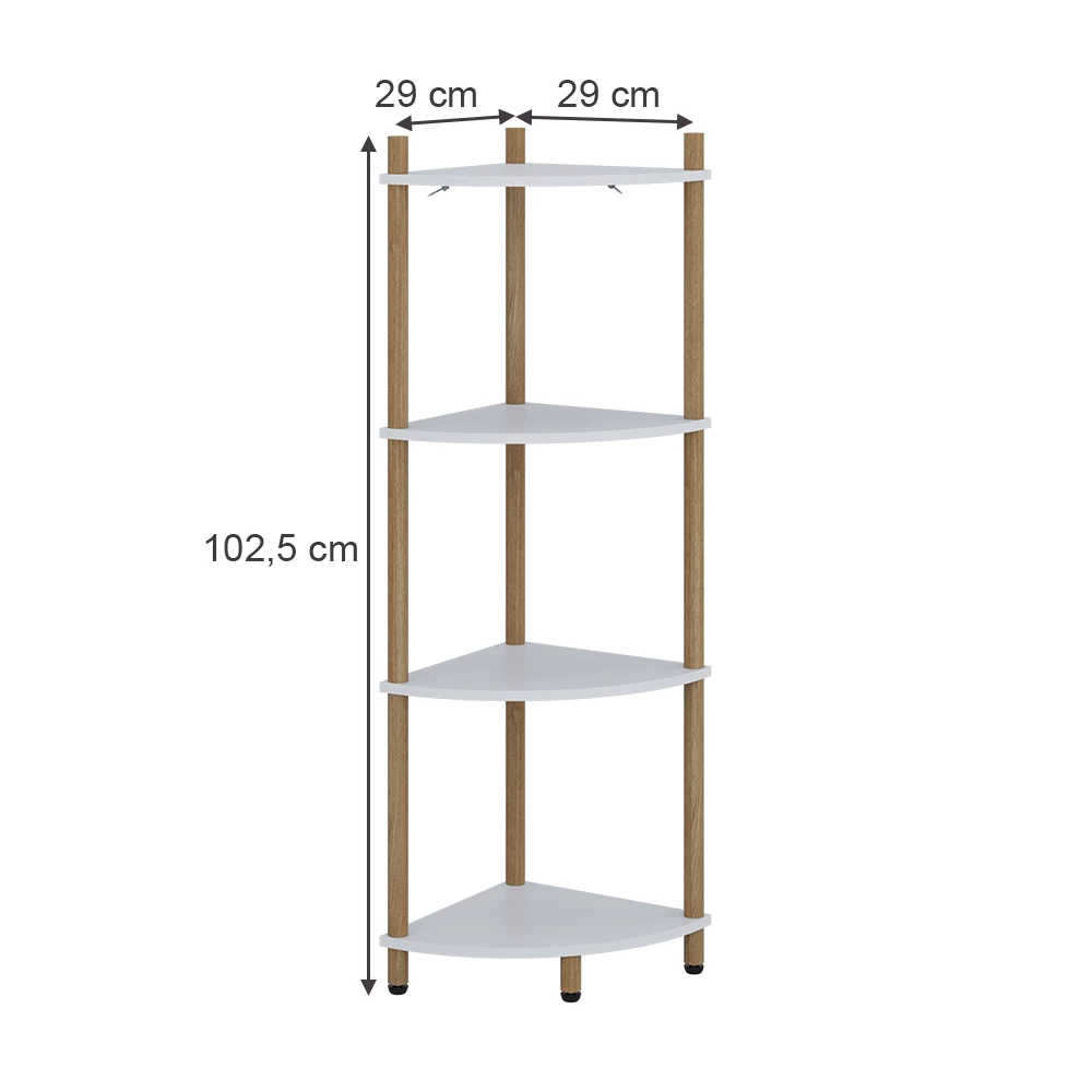 Eckregal in Weiß/Kiefer auf weißem Hintergrund