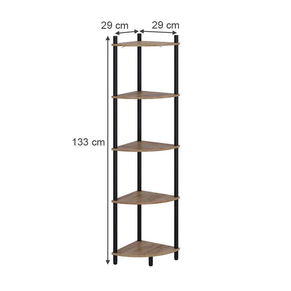 Hjørnereol i farven Guld power eg/antracit på hvid baggrund